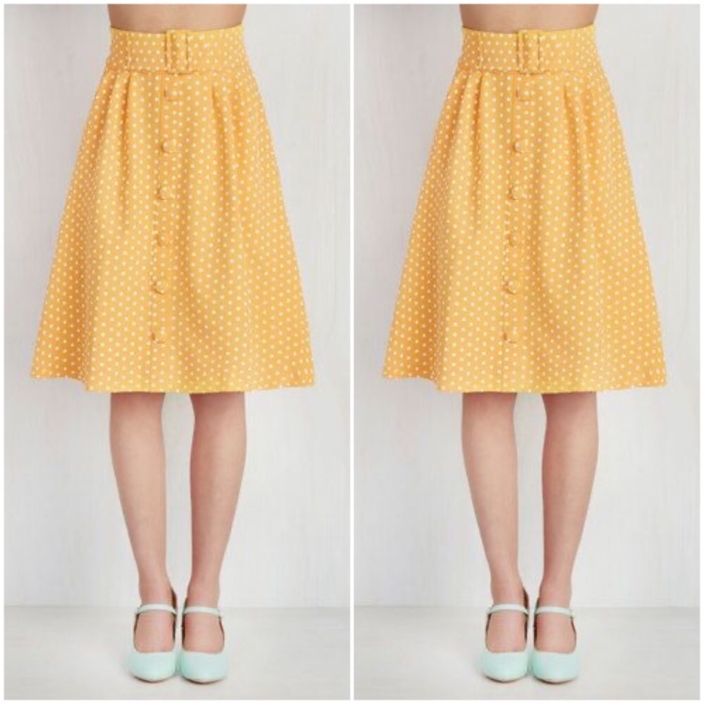 Modcloth Yellow Polka Dot Knee Length Skirt